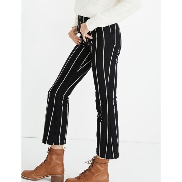 Madewell Cali Demi-Boot Jeans Elsie Stripe Red White Mini Flare Black Denim 28 - Picture 1 of 14